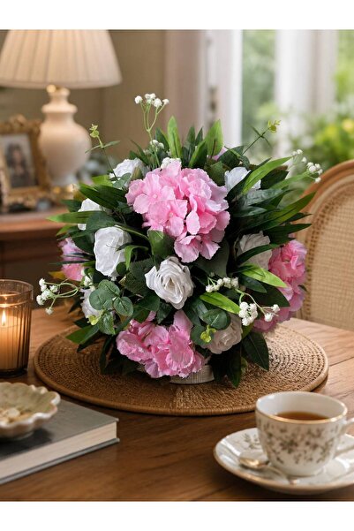 DİVA FLOWER EVENT Lüx Beyaz & Pembe Ortancalı Masa Çiçeği Aranjmanı – Çap 35–...