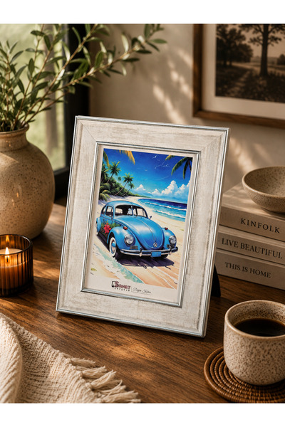 SANAT ÇERÇEVE Vintage White Silver Dekoratif Fotoğraf Çerçevesi 10x15