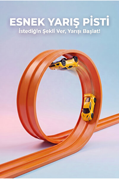 LENDASHOP Turuncu Esnek Yarış Pisti 4.5 Mt Oyuncak Araba Pisti Aksiyon Parkur...