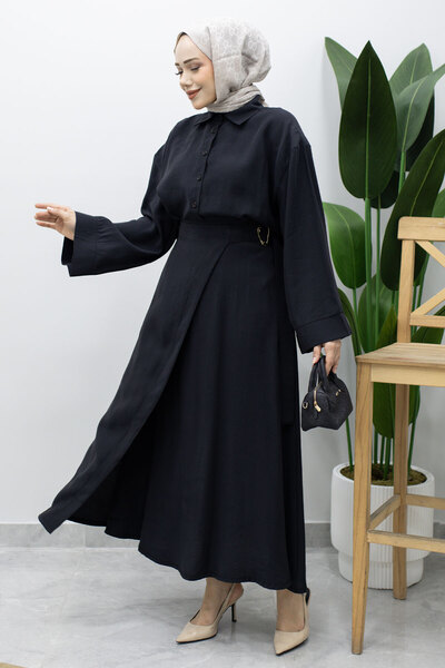 Tesettür Dünyası Skirt with Brooch Detail Double Suit Set Tsd260233 Black