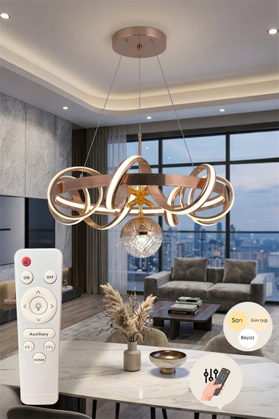EYSHOP Modern Kalın Çember Model 3 Renk Kumandalı Led Avize Salon Mutfak Yata...