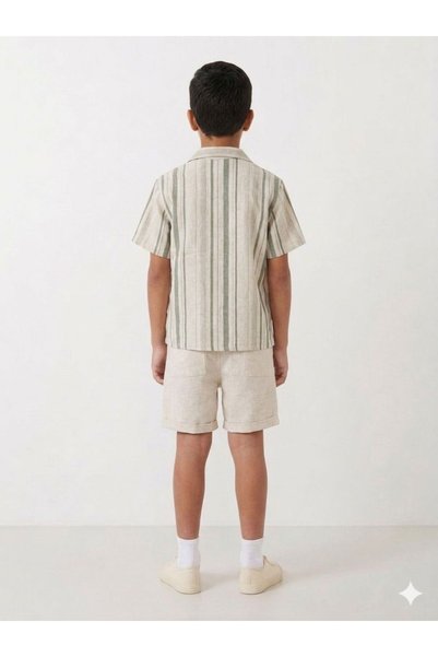 Bebeu Set cămașă și pantaloni scurți cu dungi verzi pentru bărbați
