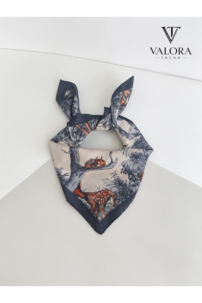Trend Geyik Desenli Doğa Temalı Saten Bandana Fular 57x57cm