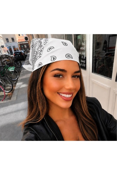 ÖrgüYastik 100% Cotton Ethnic Pattern Bandana - Scarf (White)