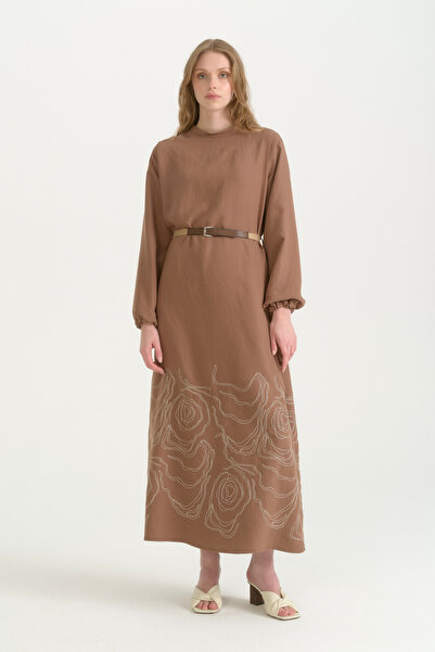 Nihan Embroidery Detailed Modal Dress - Light Brown