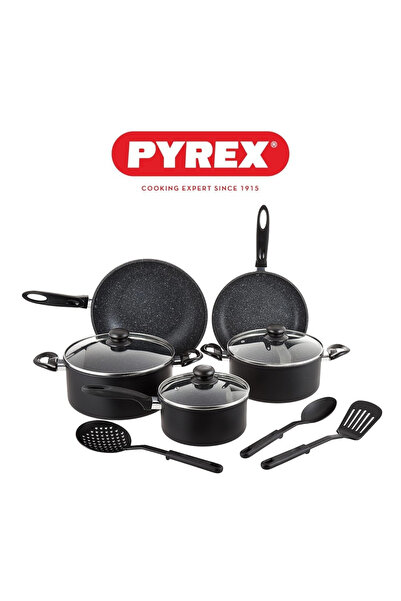 Pyrex Elegance 11-Piece Cookware Set – Non-Stick Pots & Pans with Lids & Nylo...