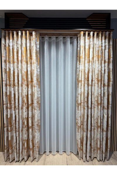 ArasyaHome Bella Elegant Textured Drapery Curtain Cream/Gold