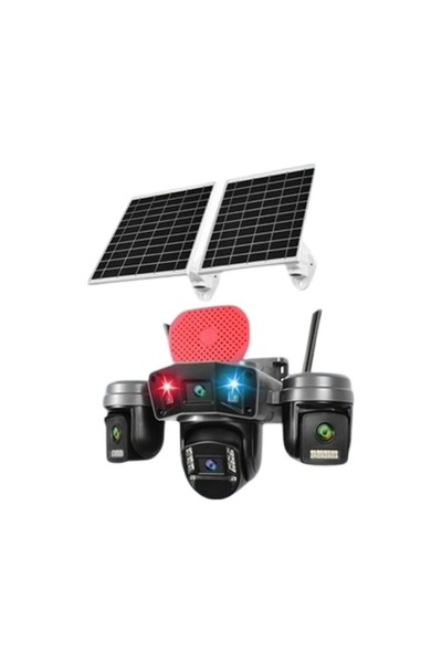 O-KAM PRO O-Kam Ok-336 Premium 4G Solar Çift Panelli 4 Lensli Sirenli
