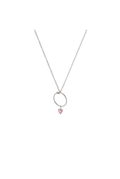 OXETTE Necklace with heart pendant made of stainless steel and pink zirconia ...