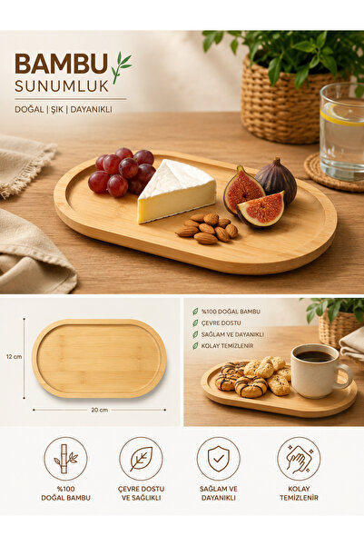 suhika 20X12Cm Oval Bamboo Presentation Plate Snack and Breakfast Plate
