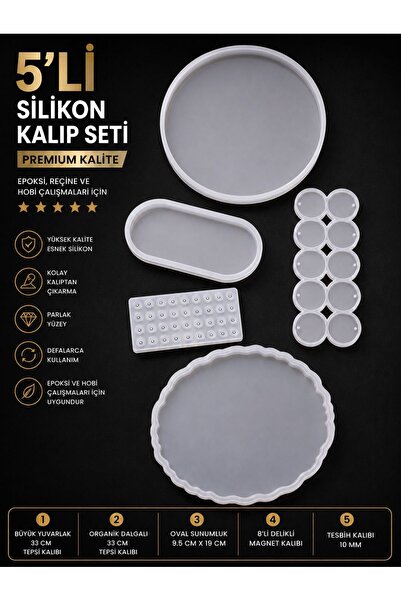 stonechem 5’li Premium Silikon Kalıp Seti – Epoksi Reçine Tepsi, Magnet ve Te...