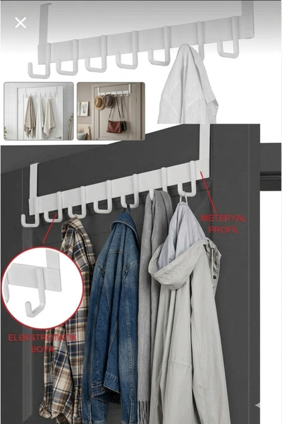 vipgross METAL BEYAZ Amerikan Kapı Arkası Askılık Organizer Ve Mutfak Banyo G...
