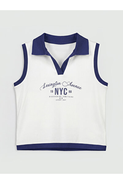 LC Waikiki Polo Collar NYC Printed Girls' Tank Top