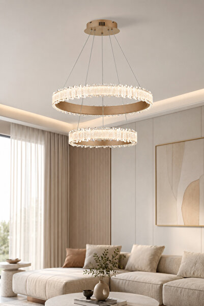 Taşcan Aydınlatma Rosalia Bronz Sarkıt Led 2 Katlı Avize Modern Luxury Salon ...