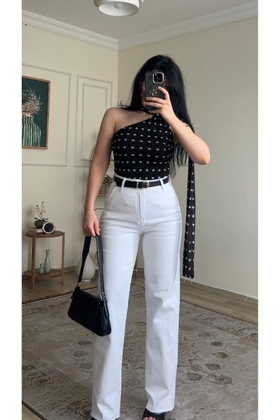 YELZEY BUTİK Premium Belted Straight Jean
