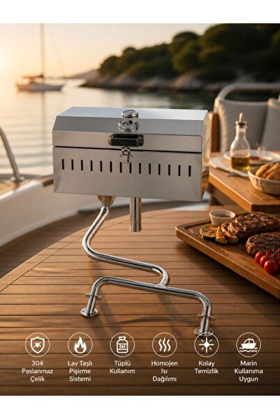 Kaan Coşkun Metal Tüplü Taşlı Marin Tekne Mangalı 30x45 - 304 Paslanmaz Krom ...