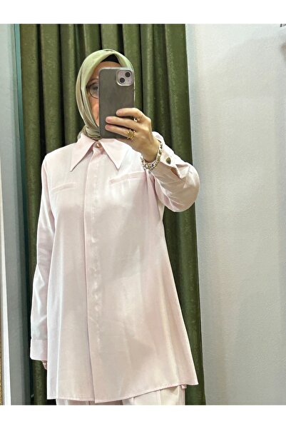 Bwest Powder Pink Button-Front Trousers with Elasticated Waist and Front Seam...