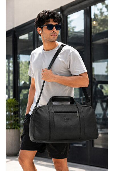 MUCCO Black Faux Leather Unisex Water-Resistant Travel & Fitness & Sports Bag...