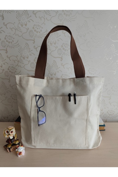 Talay Accessories Kahverengi Askılı Cepli Bez Omuz Çantası,kadın tote bag, gü...