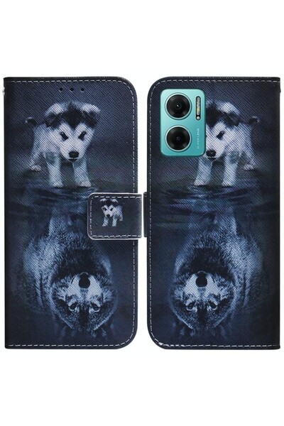 sscase Coloured Drawing Leather Phone Case Wolf and Dog (Xiaomi Redmi 10 5G)