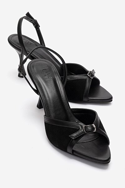 LuviShoes ULEA Дамски черни кожени велурени обувки с тънък ток