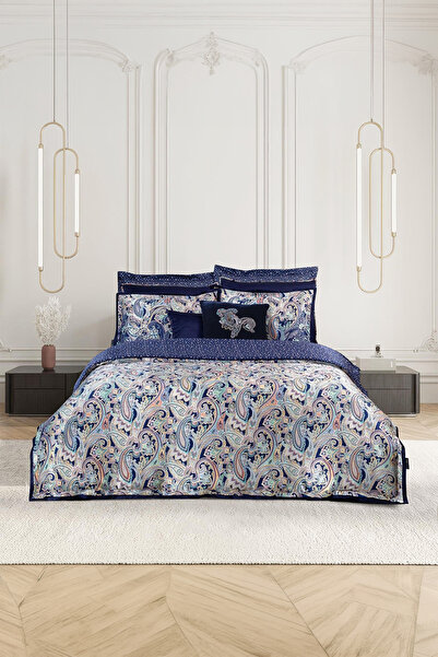 Sarev Orion Navy Blue Double 100% Silk Satin Elite Duvet Cover Set