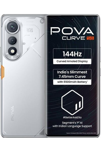 TECNO هاتف POVA Curve ثنائي الشريحة ماجيك سيلفر بسعة 8 جيجابايت وذاكرة تخزين ...