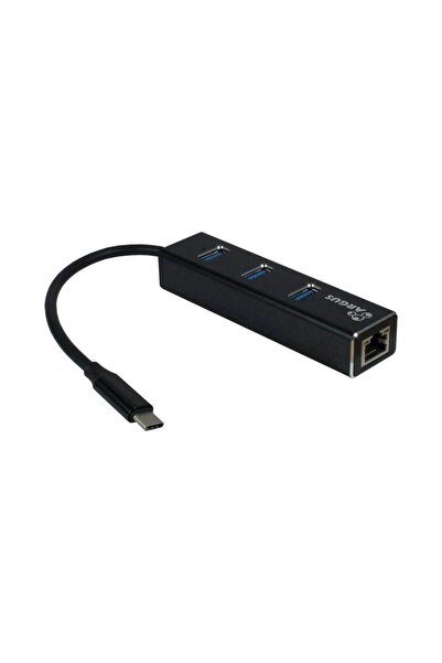 Inter-Tech Argus IT-410 USB-C to RJ45 Gigabit Hub, 3x USB 3.0, Black