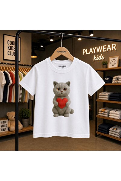 playwear Siva majica sa mačkom u obliku srca, 100% dječja unisex majica, veli...