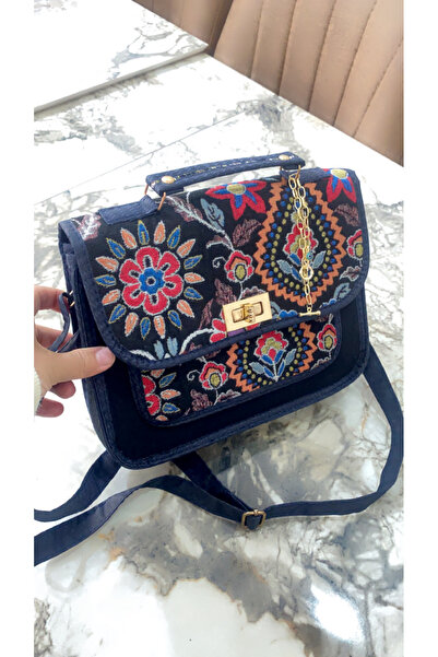 NV JEWELRY Mavi Desenli Bohem El Çantası