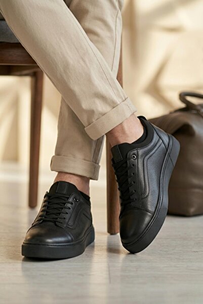 Papuçsepeti Shoe Basket 613 Genuine Leather Stretch Lace-Up Casual Men's Shoes