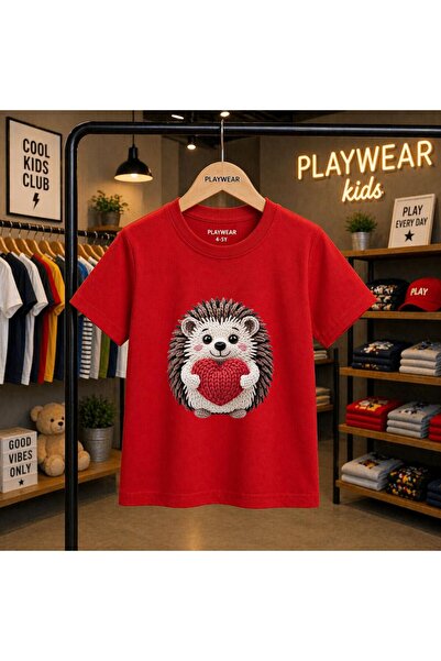 playwear Детска унисекс тениска с щампа  "Таралеж и сърце ", 100% памук, за 5...