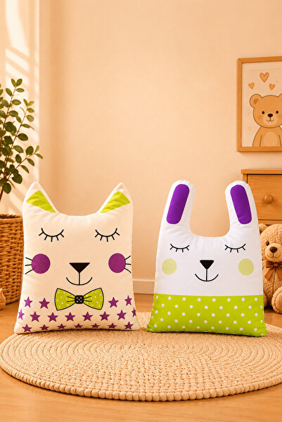 Paris Home 2-Piece Children's Room Cushion Pillow Set, Filled, Cute, Multi-Pu...