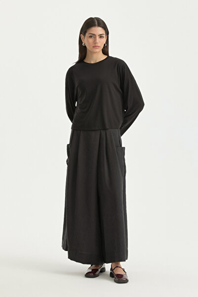 Nihan Örme Crop Rayon Karışımlı Bluz - Siyah