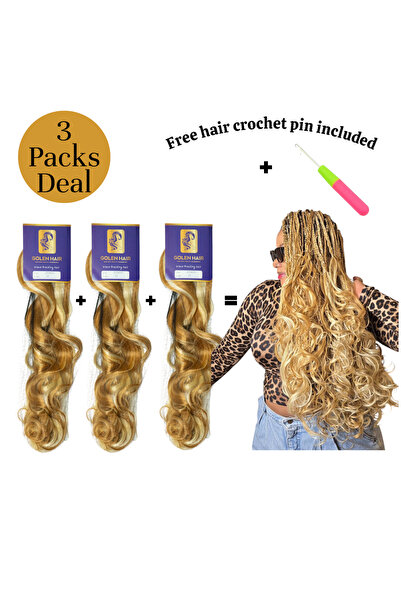 GOLEN Hair French Curls Braids Deal Pack of 3 – 22 Inches Long Color 27/613