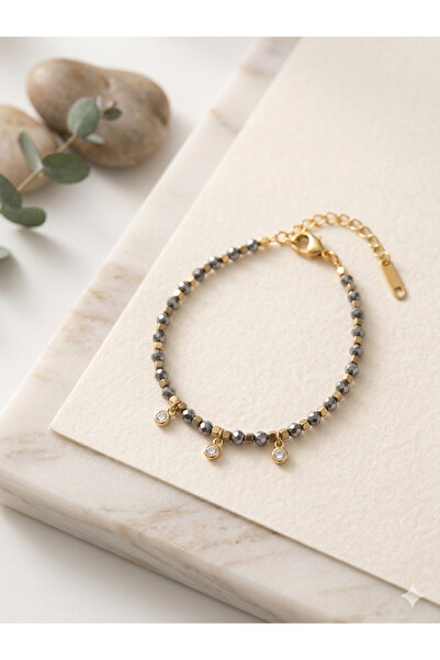 Zihintaşı Atölyesi Stainless Steel Terahertz Natural Stone Bracelet
