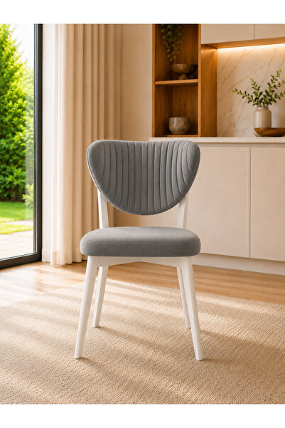 formood Mutfak Sandalyesi Modern Gri Kumaş Salon Sandalyesi Beyaz Ayak Elma M...