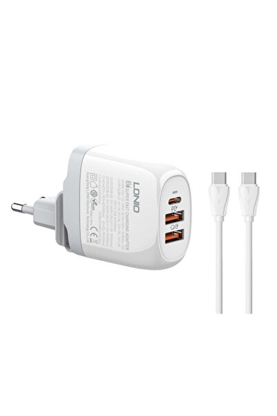 LDNIO Φορτιστής με 2 θύρες USB-A και 1 θύρα USB-C και καλώδιο USB-C - USB-C 6...