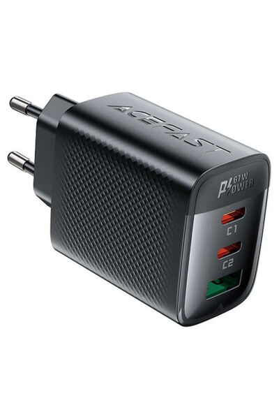 Acefast Φορτιστής χωρίς καλώδιο GaN με θύρα USB-A και 2 θύρες USB-C 67W Μαύρο...
