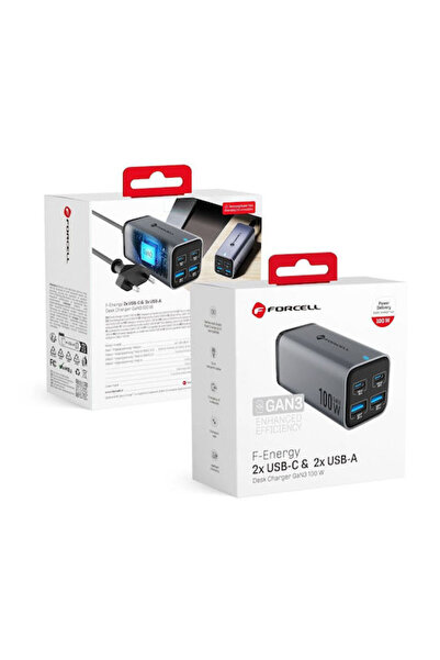 Forcell Βάση Φόρτισης GaN με 2 Θύρες USB-A και 2 Θύρες USB-C, Παροχή Ισχύος 1...