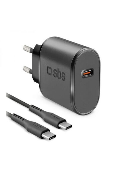 SBS Φορτιστής με θύρα USB-C και καλώδιο USB-C, 15W Power Delivery, Μαύρο (KIT...