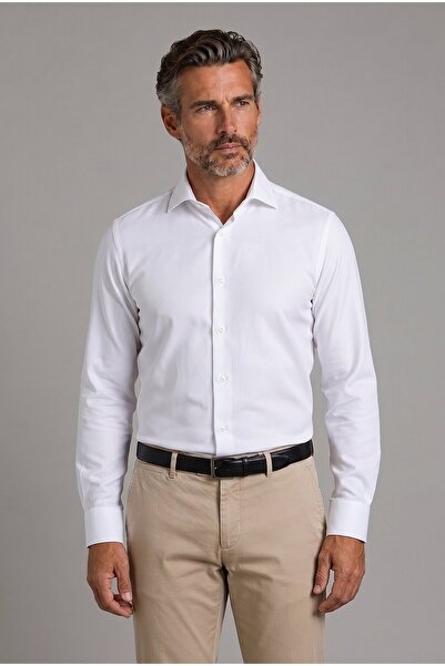 Bisse Beyaz Group Regular Fit Cotton Pocketless Long Italian Collar Shirt