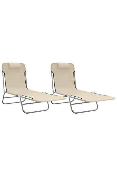 vidaxl Folding sun loungers, 2 pcs., cream, textilene and steel