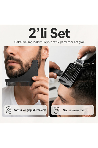 RELATOS 2 Parça Siyah Sakal Saç Düzenleme Saç Kesim Şablonu Taraklı Bakım Seti