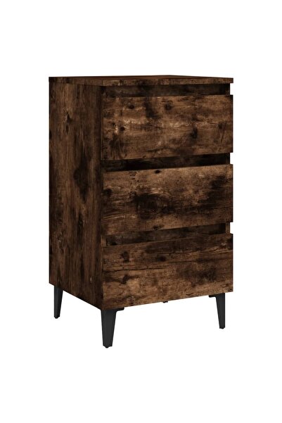 vidaxl Noptieră cu picioare din metal, stejar afumat, 40x35x69 cm