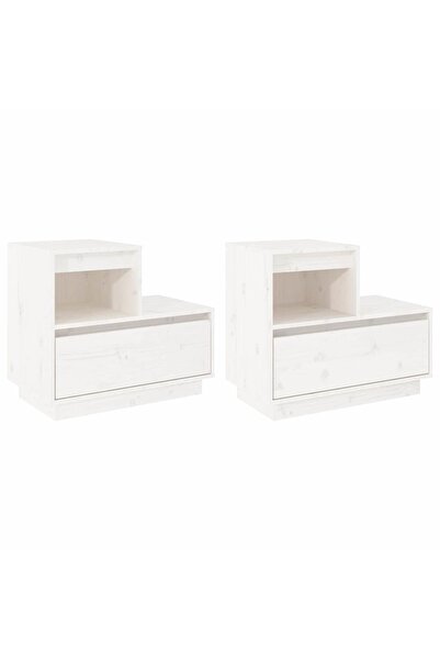 vidaxl Noptiere, 2 buc., alb, 60x34x51 cm, lemn masiv de pin