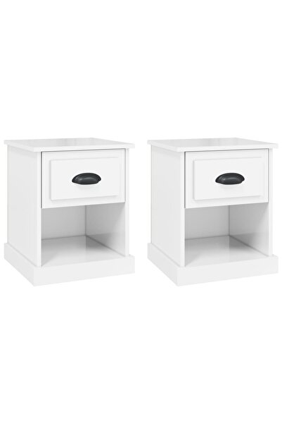 vidaxl Noptiere, 2 buc, alb extralucios, 39x39x47,5 cm, lemn prelucrat