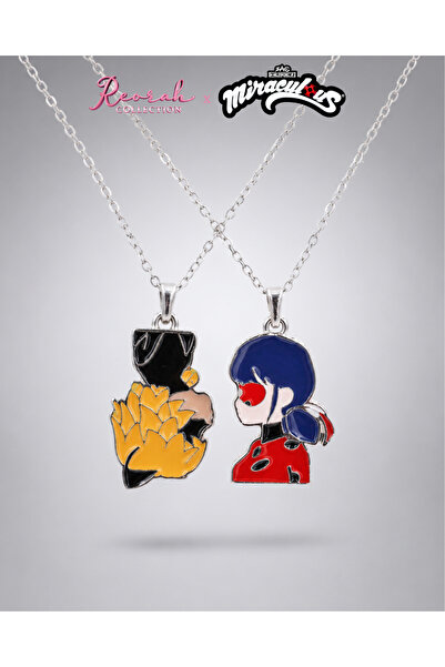 Reorah Collection Miraculous® Ladybug and Cat Noir Çift Kolyesi-Gümüş Kaplama