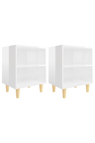 vidaxl Noptiere cu picioare lemn, 2 buc, alb extralucios, 40x30x50 cm