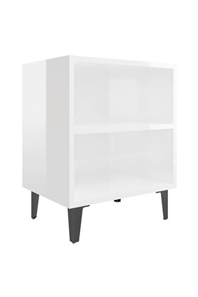vidaxl Noptieră cu picioare metalice, alb extralucios, 40x30x50 cm